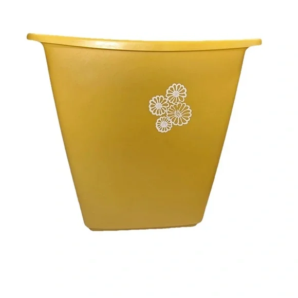 Vtg 1970s Rubbermaid Wastebasket 2952 Floral Trashcan 1972 Yellow Daisy 10" Tall - Picture 2 of 5